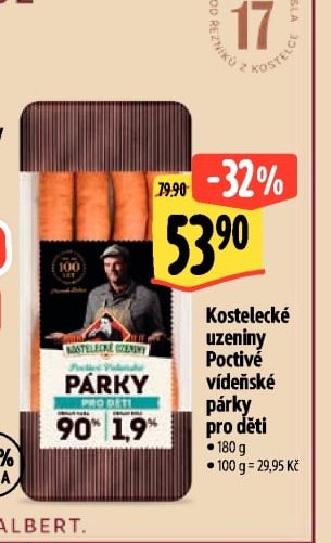Kostelecké uzeniny Poctivé vídeňské párky pro děti