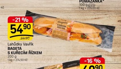 Lahůdky Vavřík BAGETA S KUŘECÍM ŘÍZKEM