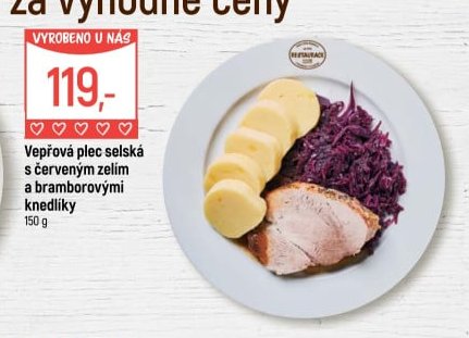 Vepřová plec selská s červeným zelím a bramborovými knedlíky