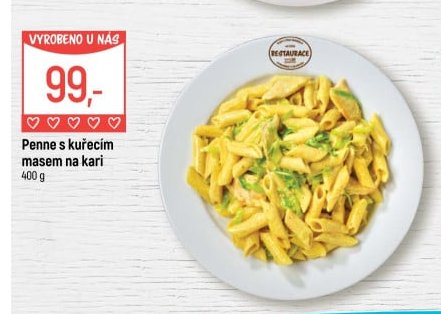 Penne s kuřecím masem na kari