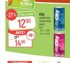 City perlivé víno plech