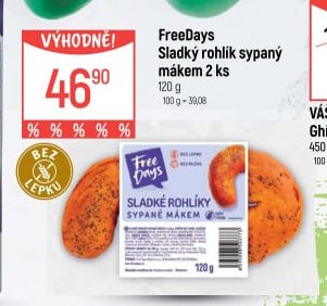 FreeDays sladký rohlík sypaný mákem 2 ks