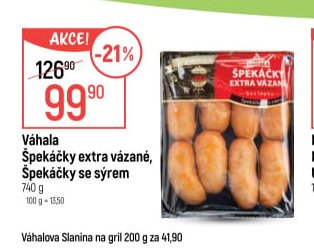 Váhala Špekáčky extra vázané, Špekáčky se sýrem 740 g