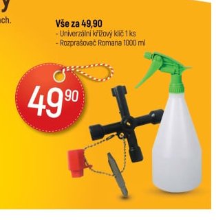 Vše za 49,90 (Křížový klíč, Rozprašovač)