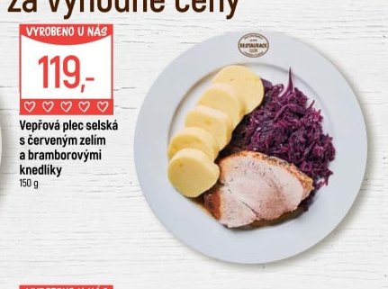 Vepřová plec selská s červeným zelím a bramborovými knedlíky