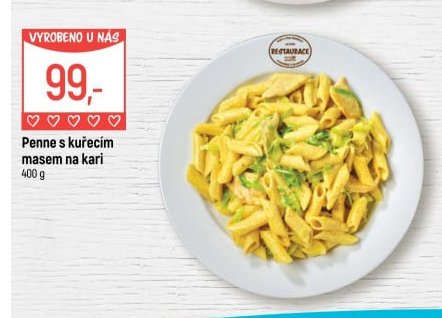 Penne s kuřecím masem na kari