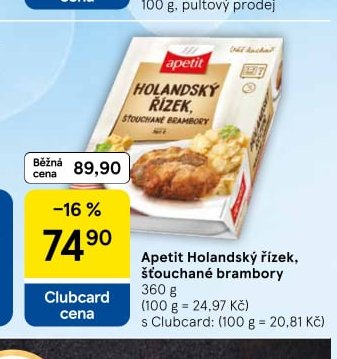 Apetit Holandský řízek, šťouchané brambory