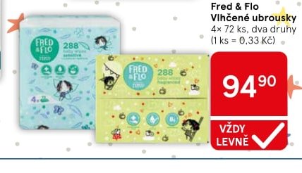Fred & Flo Vlhčené ubrousky 4x 72 ks
