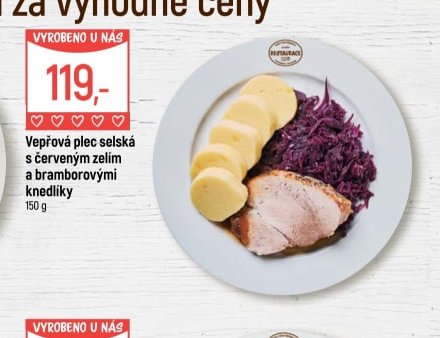 Vepřová plec selská s červeným zelím a bramborovými knedlíky