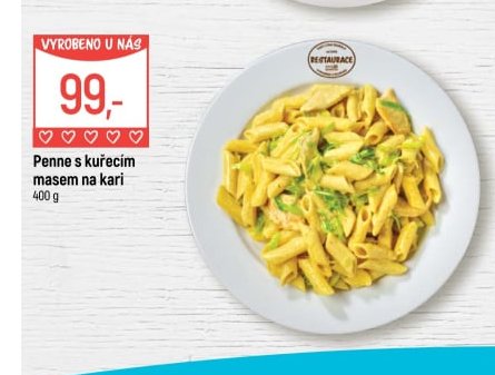 Penne s kuřecím masem na kari
