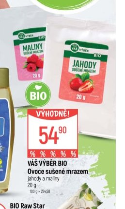 VÁŠ VÝBĚR Ovoce sušené mrazem jahody a maliny 20 g