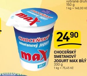 CHOCEŇSKÝ SMETANOVÝ JOGURT MAX BÍLÝ