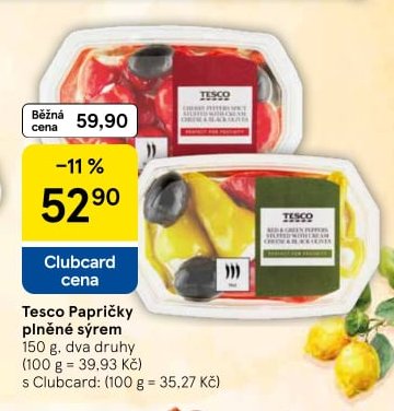 Tesco Papričky plněné sýrem