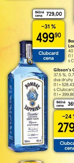 Bombay Sapphire London Dry Gin 40 %, 0,7 l