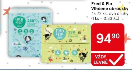 Fred & Flo Vlhčené ubrousky 4x 72 ks