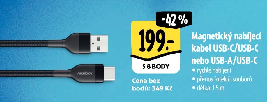 Magnetický nabíjecí kabel USB-C/USB-C nebo USB-A/USB-C