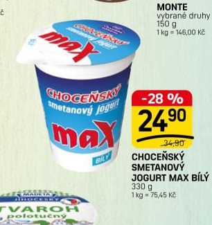 CHOCEŇSKÝ SMETANOVÝ JOGURT MAX BÍLÝ