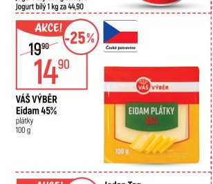 Váš Výběr Eidam 45% plátky 100 g