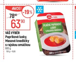 Váš Výběr Paprikové lusky, Masové knedlíčky s rajskou omáčkou 600 g