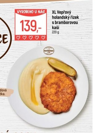 XL Vepřový holandský řízek s bramborovou kaší