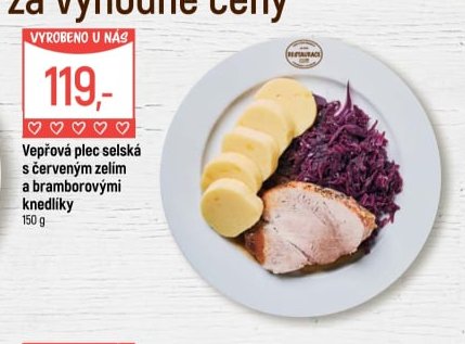 Vepřová plec selská s červeným zelím a bramborovými knedlíky