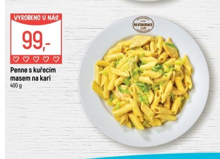 Penne s kuřecim masem na kari