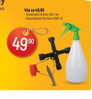 Vše za 49,90 (Univerzální křížový klíč, Rozprašovač)