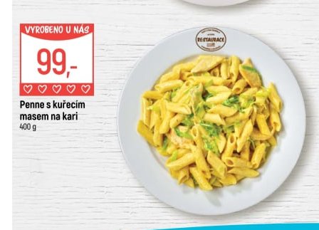 Penne s kuřecím masem na kari