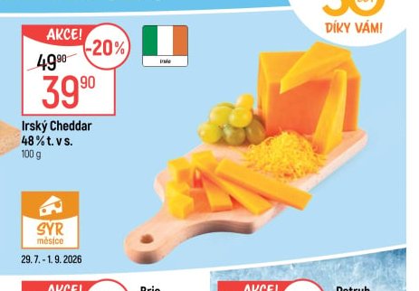 Irský Cheddar 48 % t. v s.