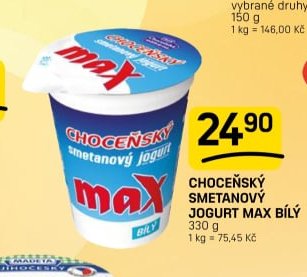 CHOCEŇSKÝ SMETANOVÝ JOGURT MAX BÍLÝ