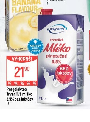 Pragolaktos trvanlivé mléko 3,5 % bez laktózy 1 l