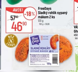 FreeDays Sladký rohlík sypaný mákem 2 ks 120 g