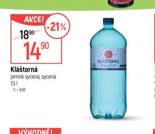Kláštorná jemně sycená, sycená 1,5l