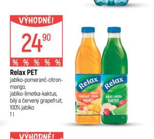 Relax PET jablko-pomeranč-citron-mango, jablko-limetka-kaktus, bílý a červený grapefruit, 100% jablko 1l