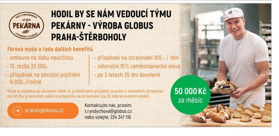 VEDOUCÍ TÝMU PEKÁRNY - VÝROBA GLOBUS PRAHA-ŠTĚRBOHOLY