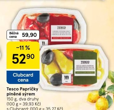Tesco Papričky plněné sýrem 150 g