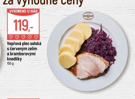 Vepřová plec selská s červeným zelím a bramborovými knedlíky