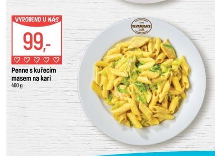Penne s kuřecím masem na kari
