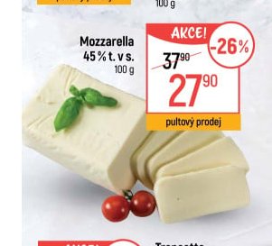 Mozzarella 45% t. v s.