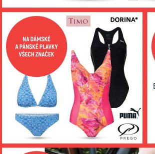 Na dámské a pánské plavky všech značek, Timo, Dorina, Puma, Prego