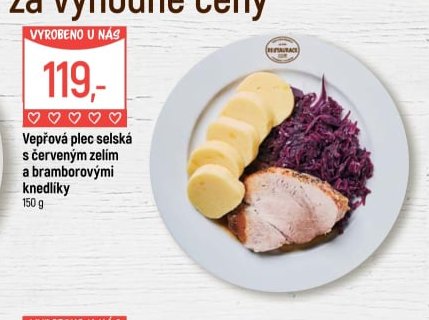 Vepřová plec selská s červeným zelím a bramborovými knedlíky