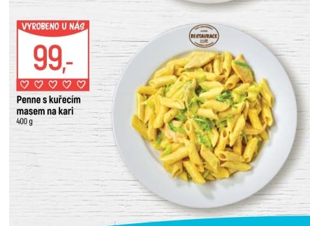 Penne s kuřecím masem na kari