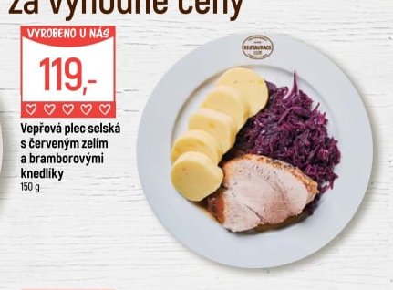 Vepřová plec selská s červeným zelím a bramborovými knedlíky