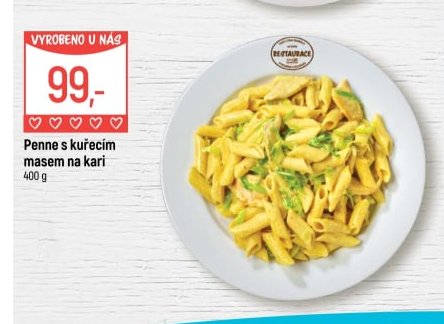 Penne s kuřecím masem na kari