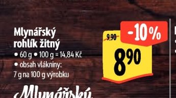 Mlynářský rohlík žitný