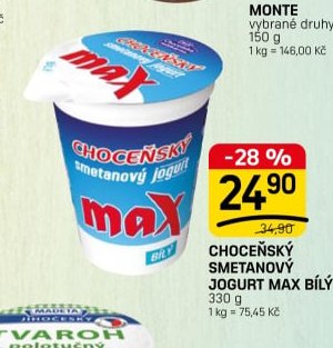 CHOCEŇSKÝ SMETANOVÝ JOGURT MAX BÍLÝ