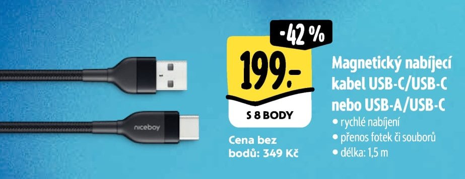 Magnetický nabíjecí kabel USB-C/USB-C nebo USB-A/USB-C