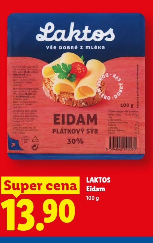 Laktos Eidam plátkový sýr 100 g