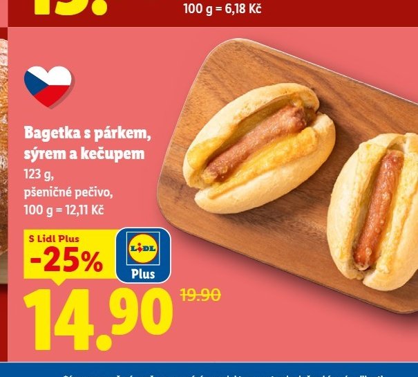 Bagetka s párkem, sýrem a kečupem