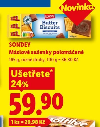 SONDEY Máslové sušenky polomáčené 165 g